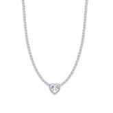 Asfour Crystal Tennis Necklace With Heart Design In 925 Sterling Silver-ND0427